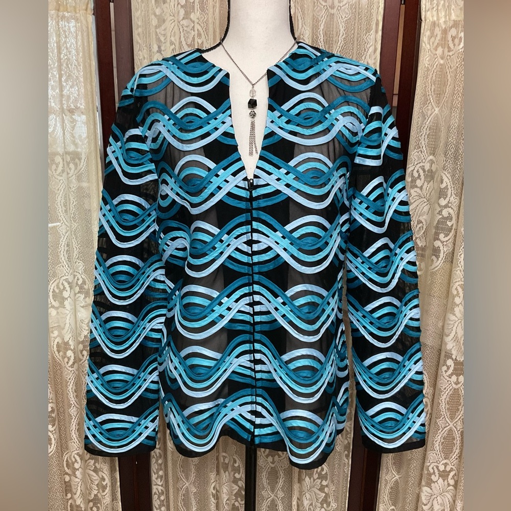 WEAVZ WAVY DESIGN OVER BLACK SHEER ZIP UP JACKET - SZ LARGE